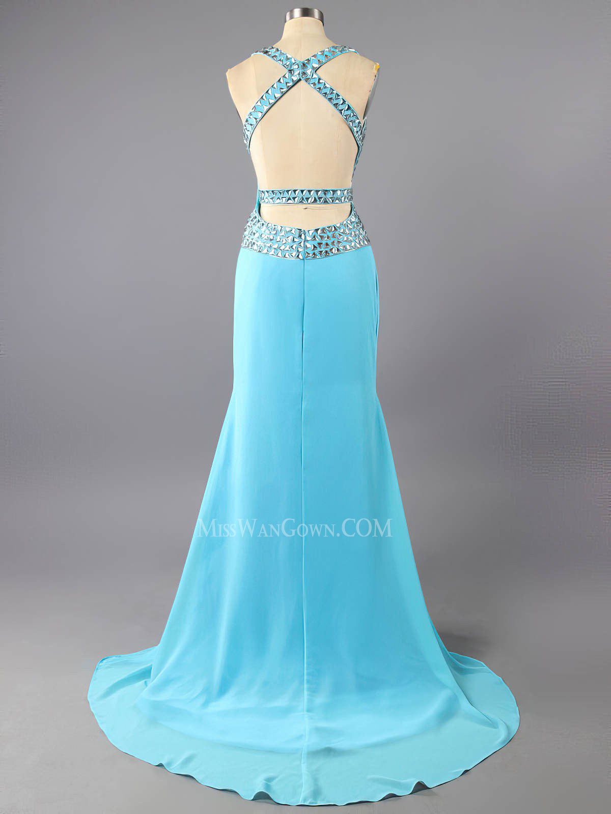 Sweetheart chiffon beading diamond prom dresses customized sweep train evening dresses LF797