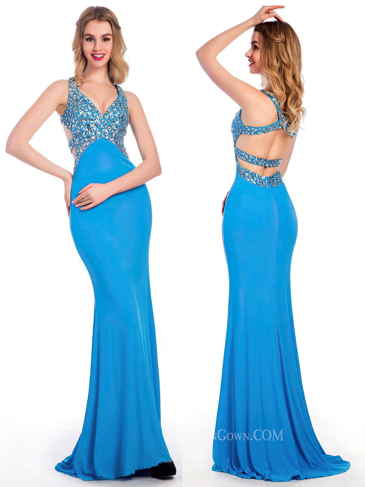 Sweetheart chiffon beading diamond prom dresses customized sweep train evening dresses LF797