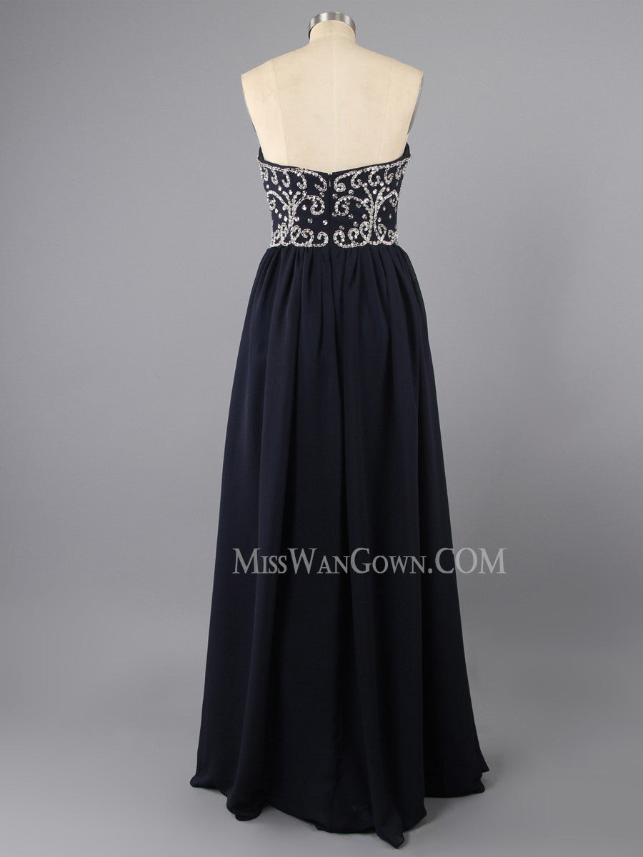 Sweetheart chiffon handmade beading diamond prom dresses customized floor length evening dresses LF783