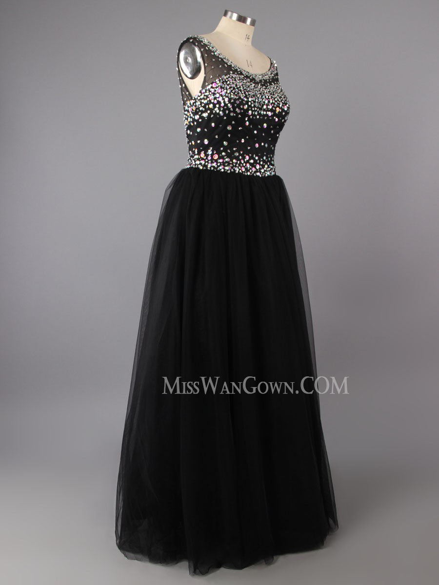 Elegant a line tulle handmade beading prom dresses customized floor length evening dresses LF805