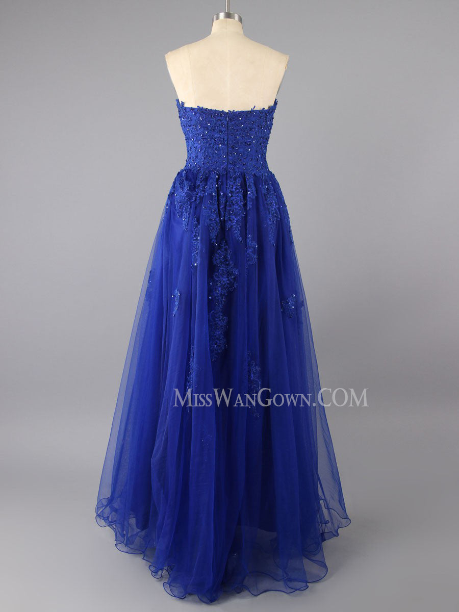 Sweetheart tulle appliqued beading prom dresses customized floor length evening dresses LF789